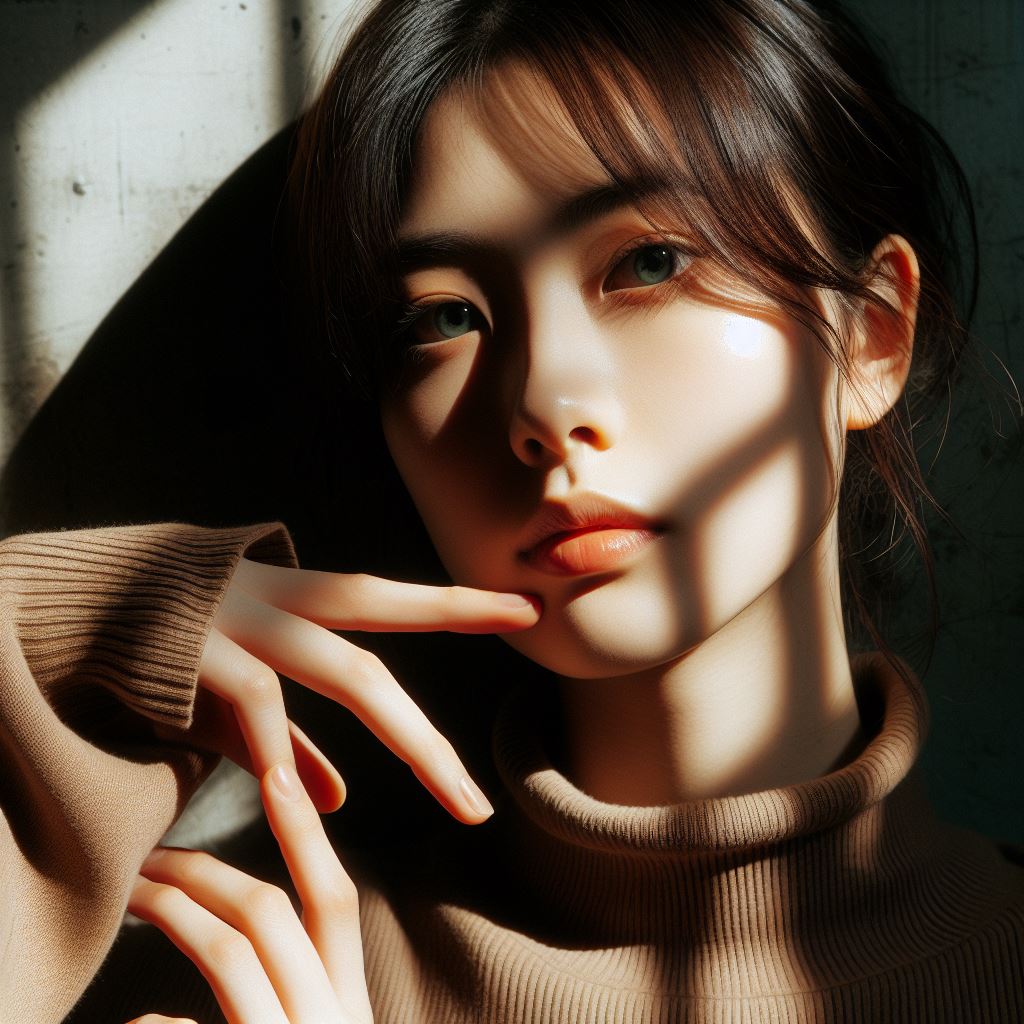 Prompt / 咒語 / 提示詞 :台灣女性的人像攝影、藝術攝影、重光影、眼神、擺姿、手部動作